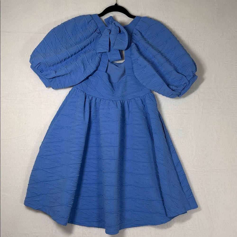 Blue Puff Sleeve Dress Free People Womens Daytime Short Mini Dress Blue Size XS - Picture 8 of 10